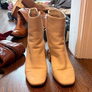 Cole Haan Cream Leather Ankle Booties with Side Zip
